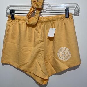 Weekend Soul Women's Mustard Peace Love Music Headband Pajama Shorts Size XS NWT